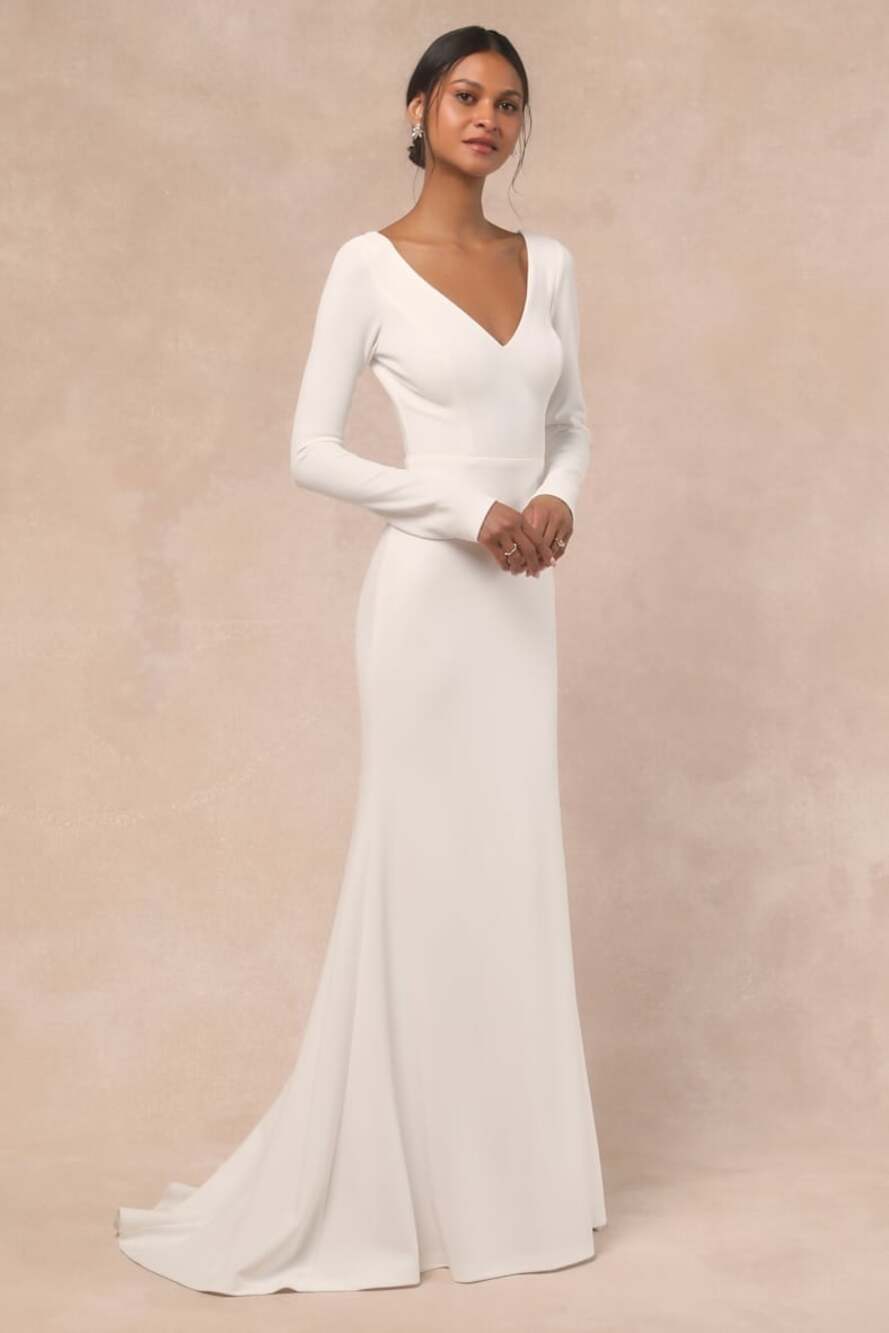 NWOT Lulus Feeling of Forever White Long Sleeve Mermaid Maxi Dress MSRP $148